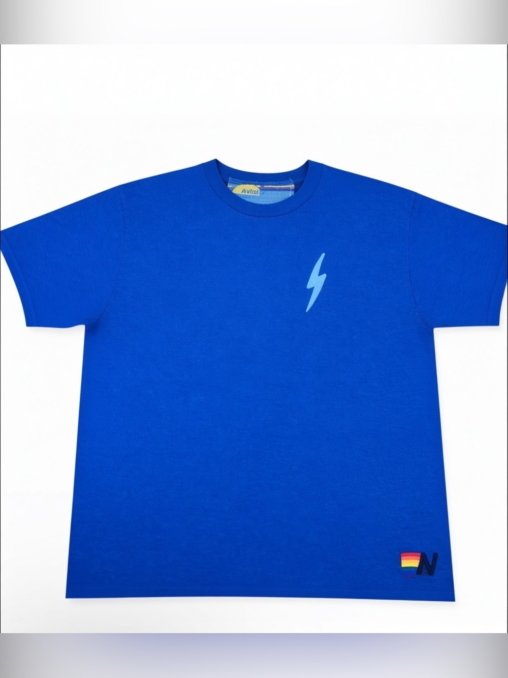Aviator Nation Blue Boyfriend Tee with Stitched Blue Bolt